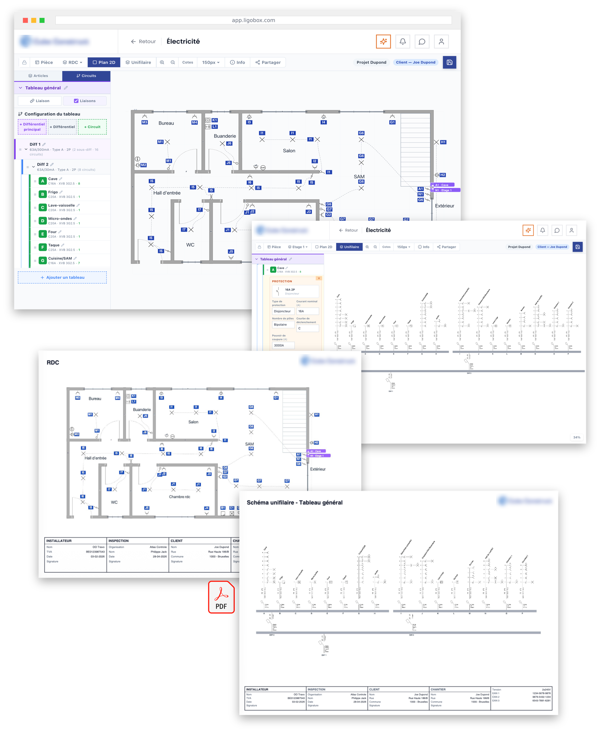 Plans conformes RGIE, sections calculées, matériel auto