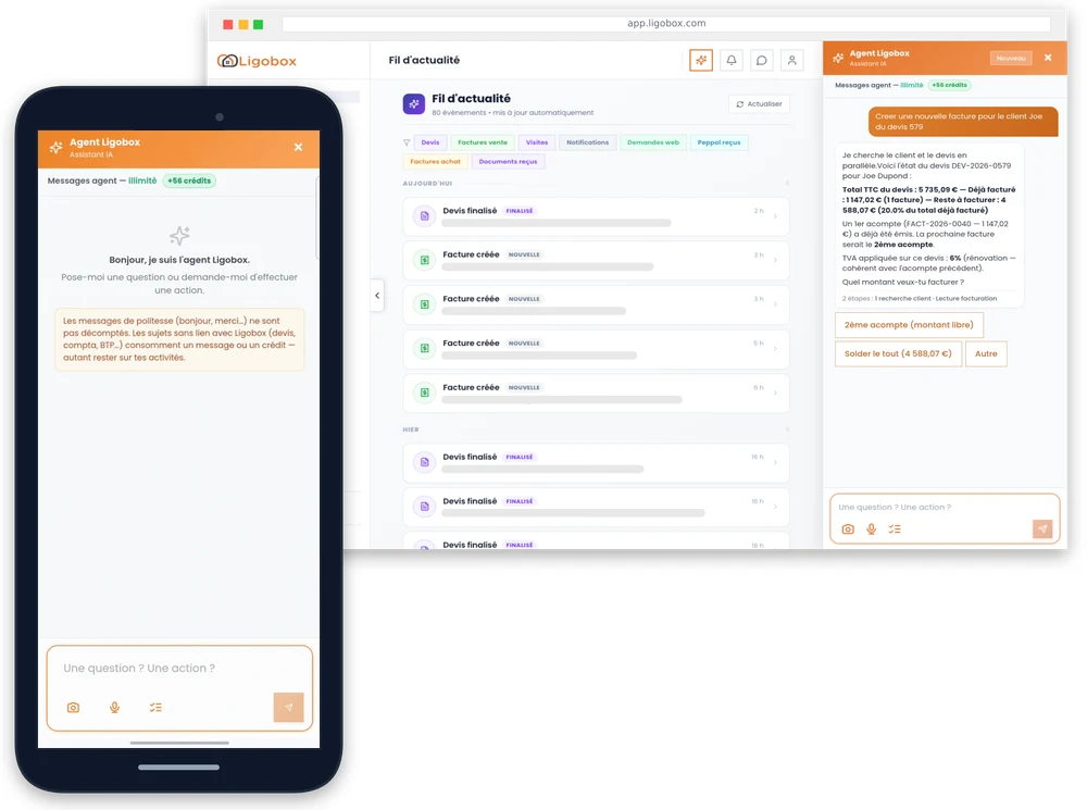 Créez vos factures en parlant à l'agent Ligobox